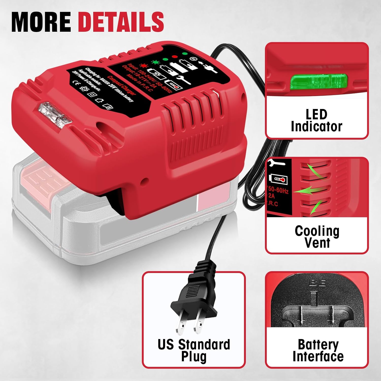 1701C-B 20V Battery Charger Replacement for Bauer 20V Hyper.max Lithium Ion Batteries Compact Mini Charger(Battery Not Included) - Image 4
