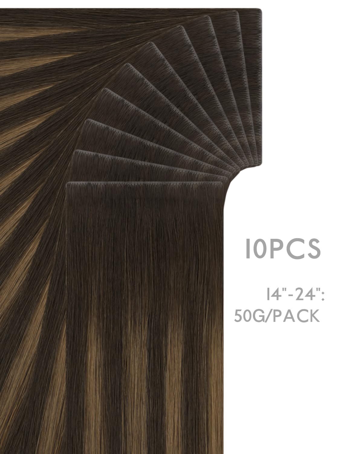 WENNALIFE Invisi Edge 8cm Tape in Hair Extensions Human Hair, 20 Inch 50g 10pcs, Balayage Dark Brown Mixed Chestnut Brown Invisible Remy Tape Ins Straight Reusable Extensiones De Cabello Humano