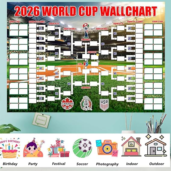 World Cup Schedule Poster 2026 World Cup Backgrounds, World Cup Football 48-Team Tournament Background,Tournament Poster Bedroom Living Room Display Crazy Soccer Fan Great Gifts-Party, Decoration