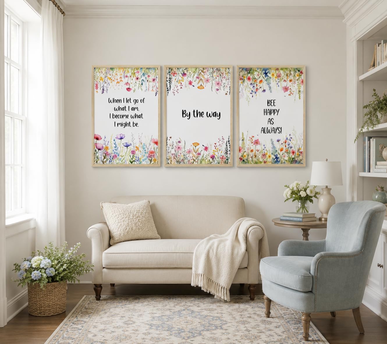 3pcs Framed Wildflowers Canvas Wall Art Inspirational Floral Painting Quotes Picture Canvas Prints Poster for Living Room Bedroom Office Home Gallery Wall Decor 12X16 Inch Ready to Hang image 2