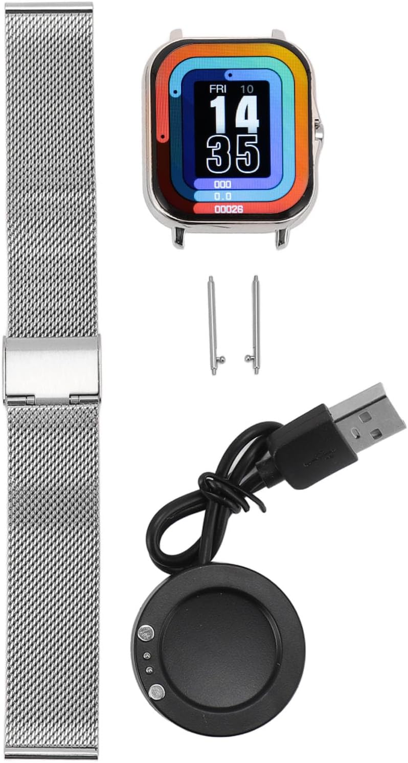 Contents of the Cuifati Y13 Smart Sports Watch package, including the watch, strap, steel pins, and magnetic charging cable.