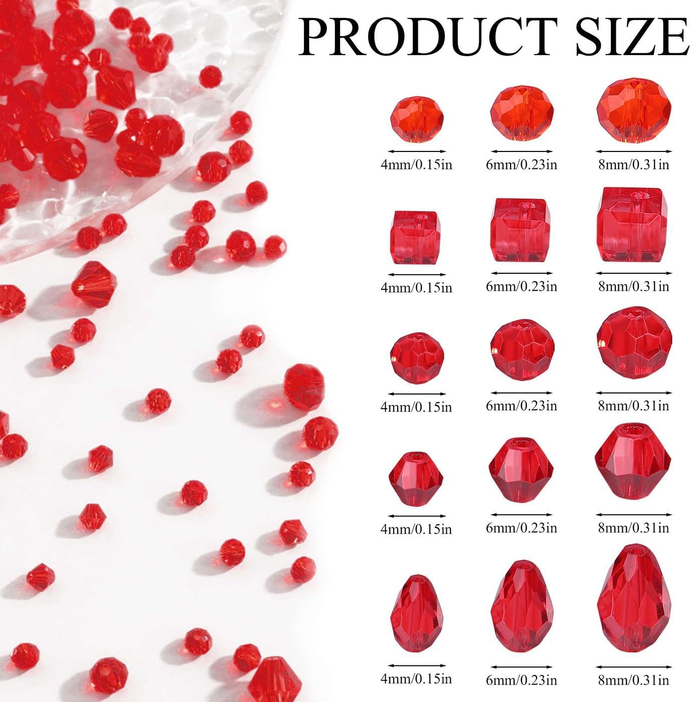 LAIDANLA 800PCS Glass Beads Red Color Crystal Beads Assorted Crystal Beads with Container Box for DIY Necklace Bracelet Earring Jewelry Making - Image 3