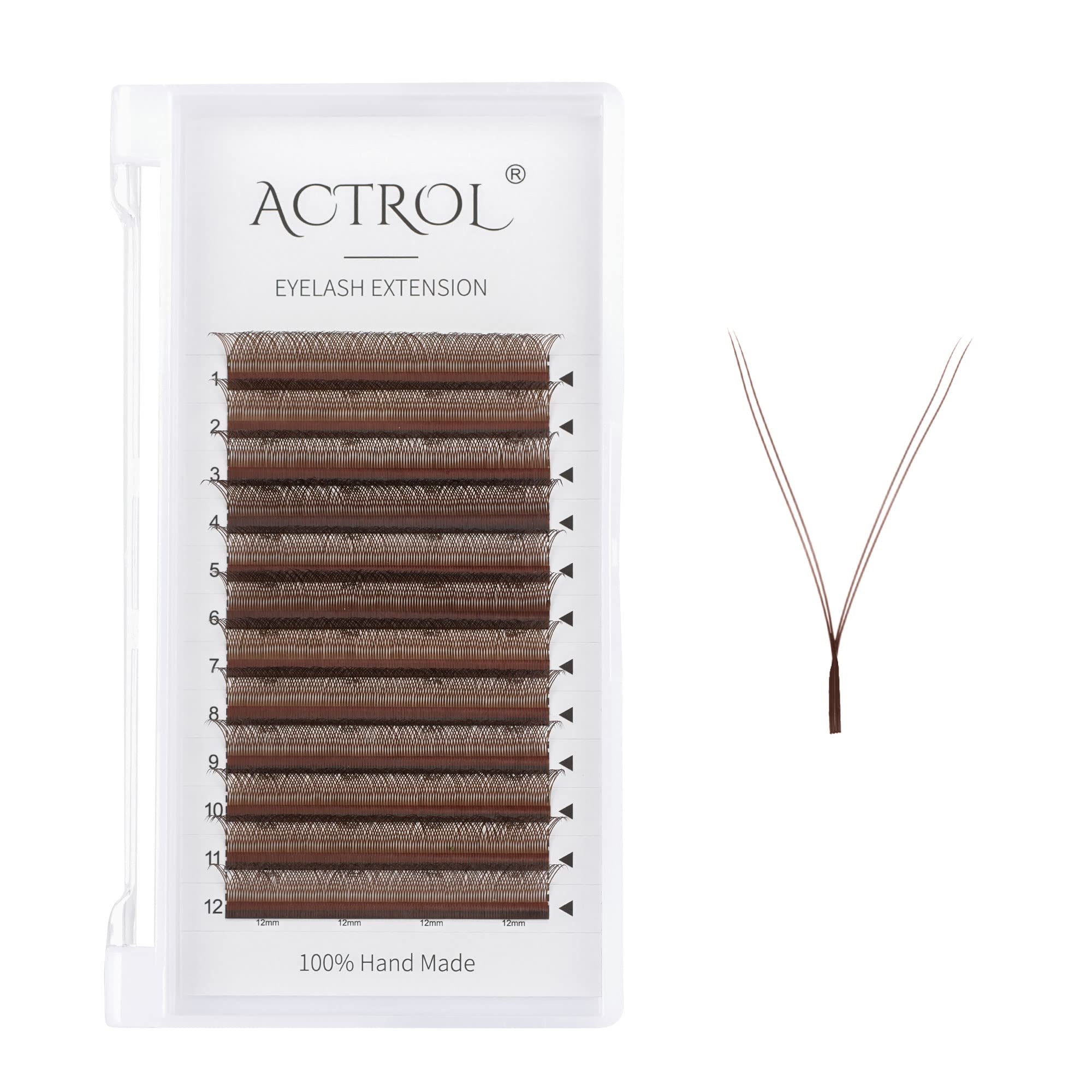 ACTROLYY Eyelashes Extension Lashes Brown C Curler 0.07mm 13mm Lash Volume Extension Easy Fans Y Shaped Premade Soft Eyelashes Supply(C-0.07mm, 13mm)