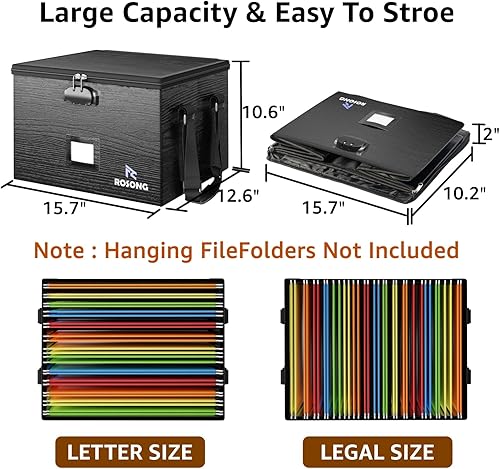 Miniatura 6 de Caja de documentos ignífuga, organizador de archivos - Caja de almacenamiento portátil con bloqueo con asa impermeable para colgar cartascarpeta