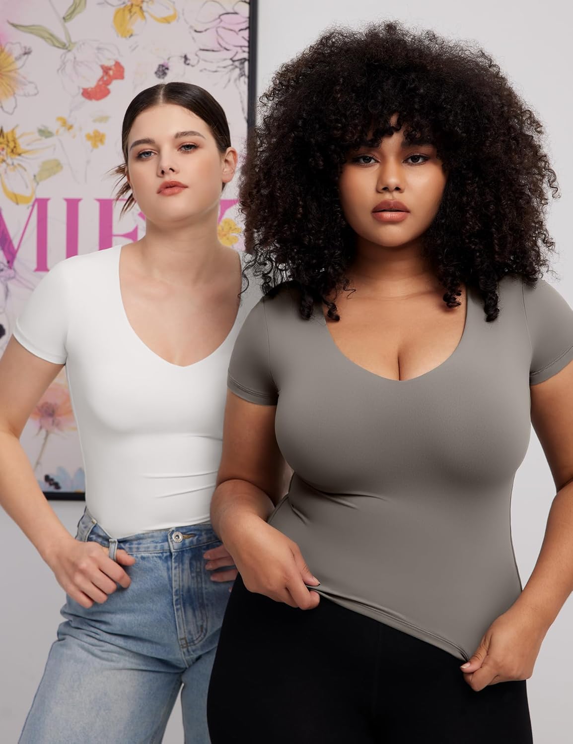 PUMIEY Women's V Neck Short Sleeve T Shirts Slim Fit Going Out Tops Sexy Basic Tee Sharp Collection - Image 3