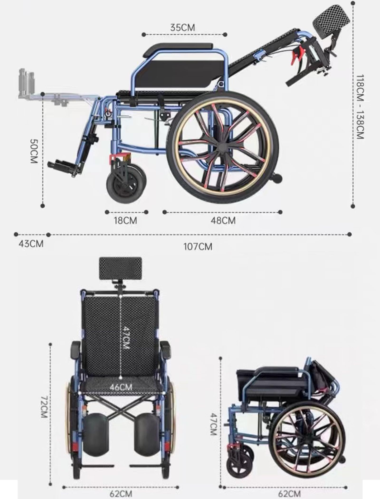 Lekki Wózek Inwalidzki Dla Seniorów Aluminiowy Wózek Inwalidzki Odchylany Hydrauliczny Ręczny, Podnoszony I Odchylany Zagłówek/20 Inch Wheel
