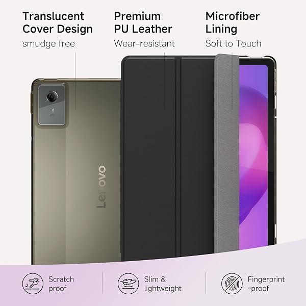 CACOE Funda para Lenovo Idea Tab de 11 pulgadas 2025 con película protectora - Ultra delgada con función de soporte, funda de piel sintética delgada, negra - 5