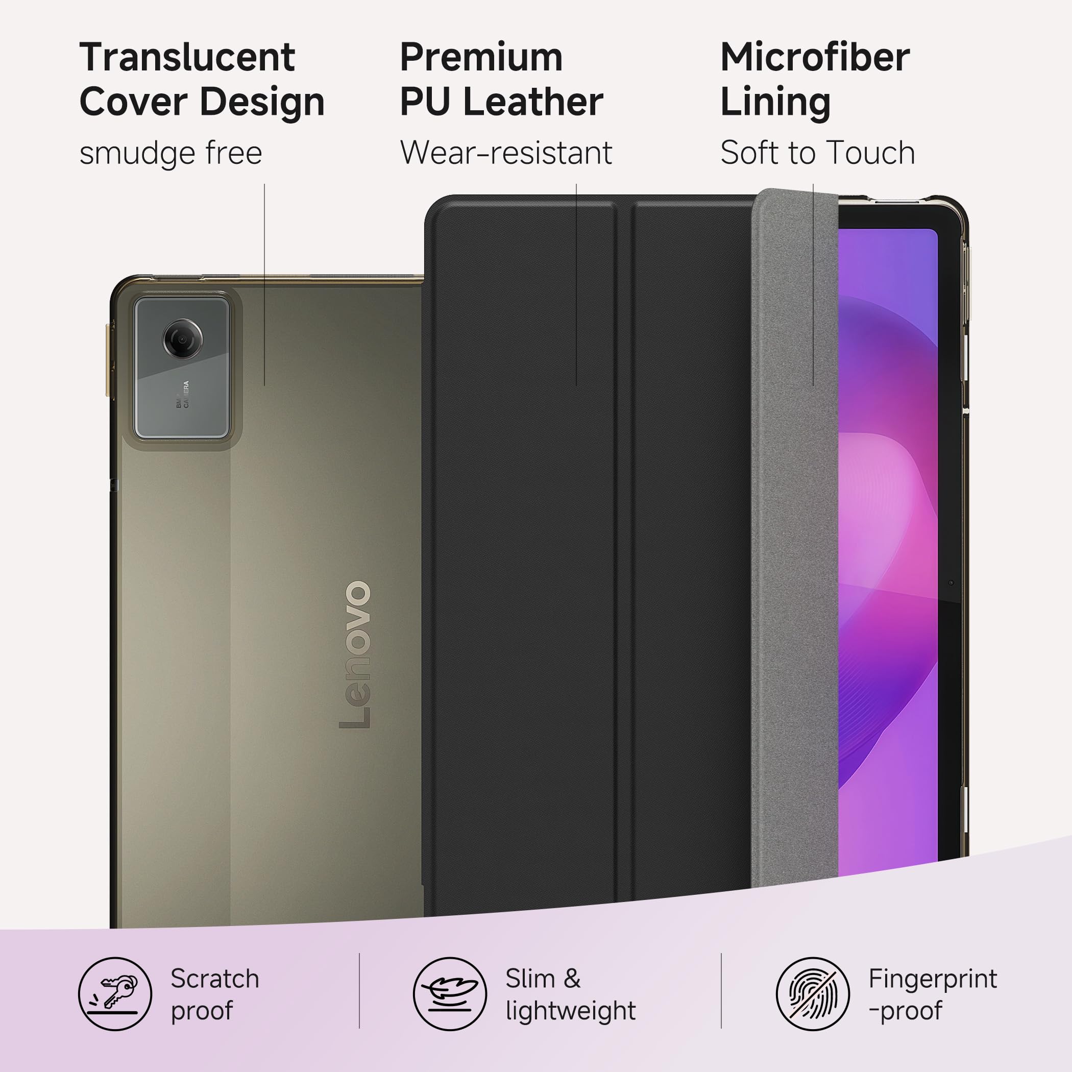 CACOE Funda para Lenovo Idea Tab de 11 pulgadas 2025 con película protectora - Ultra delgada con función de soporte, funda de piel sintética delgada, negra — view 5