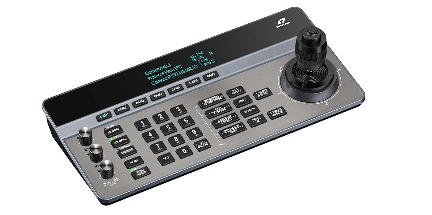 Telycam V-Joy PTZ Camera Controller – IP & Serial Control, VISCA, ONVIF, PoE Support, Twist Zoom Joystick (No NDI)