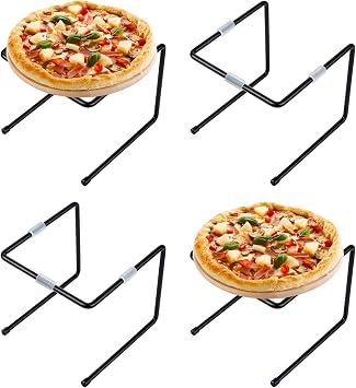 4 Pcs Black Metal Pizza Stands Pizza Rack Serving Tray Holder Pizza-Pan Stands Food Platter Tray and Display Rack For Serving, Restaurant, Catering, 9 "L8 "W 6.5 "H