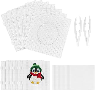 20 Pcs 5mm Fuse Beads Boards, Large Fuse Bead Pegboards, Square Melty Bead Peg Board Kits for DIY Craft (20 Ironing Paper + 2 Beads Tweezers)