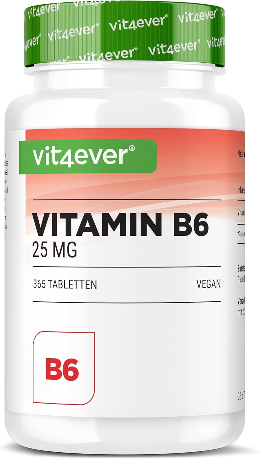 Vitamina B6 como P-5-P - 365 comprimidos - Altamente dosificado con 25 mg (piridoxal-5-fosfato) - Premium: Vitamina B6 bioactiva - Sin aditivos indeseables - Vegano