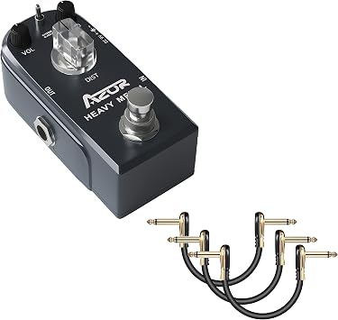 AZOR Heavy Metal Distortion Guitar Effect Pedal with Guitar Effect Pedal Cables 3 Pack Gold