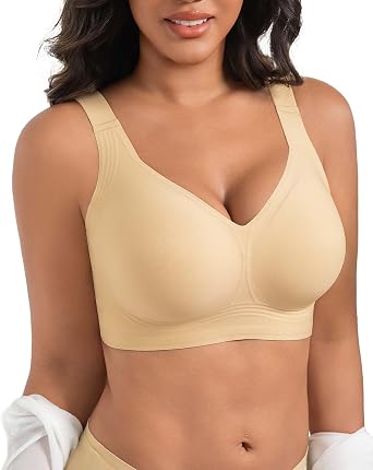 sharllen Women's Seamless Bra without Underwire Full Coverage Large Breasts Strong Hold Padded Minimiser Non-Wired Bralette Push Up T-Shirt Comfortable Bra