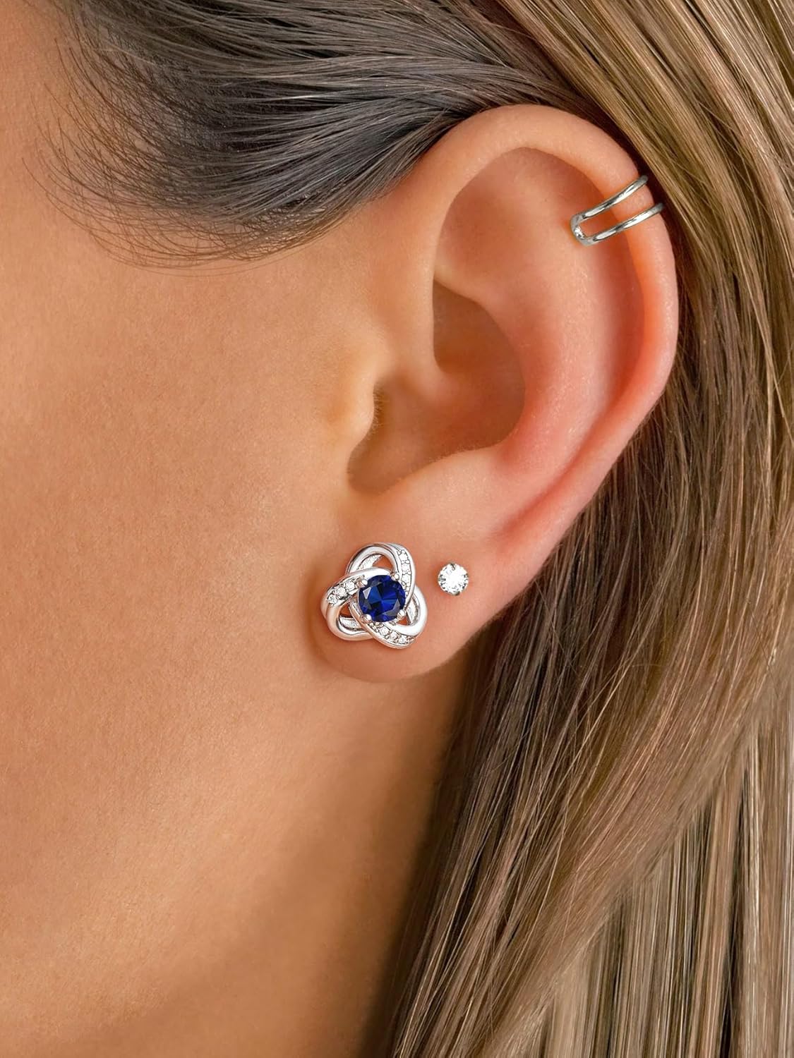 Suplight Love Knot Birthstone Earrings for Women, S925 Sterling Silver Earrings Flat Back Diamond Stud Earrings Christmas Gifts for Women Emerald Sapphire Earrings Birthday Gifts for Women Wife Mom