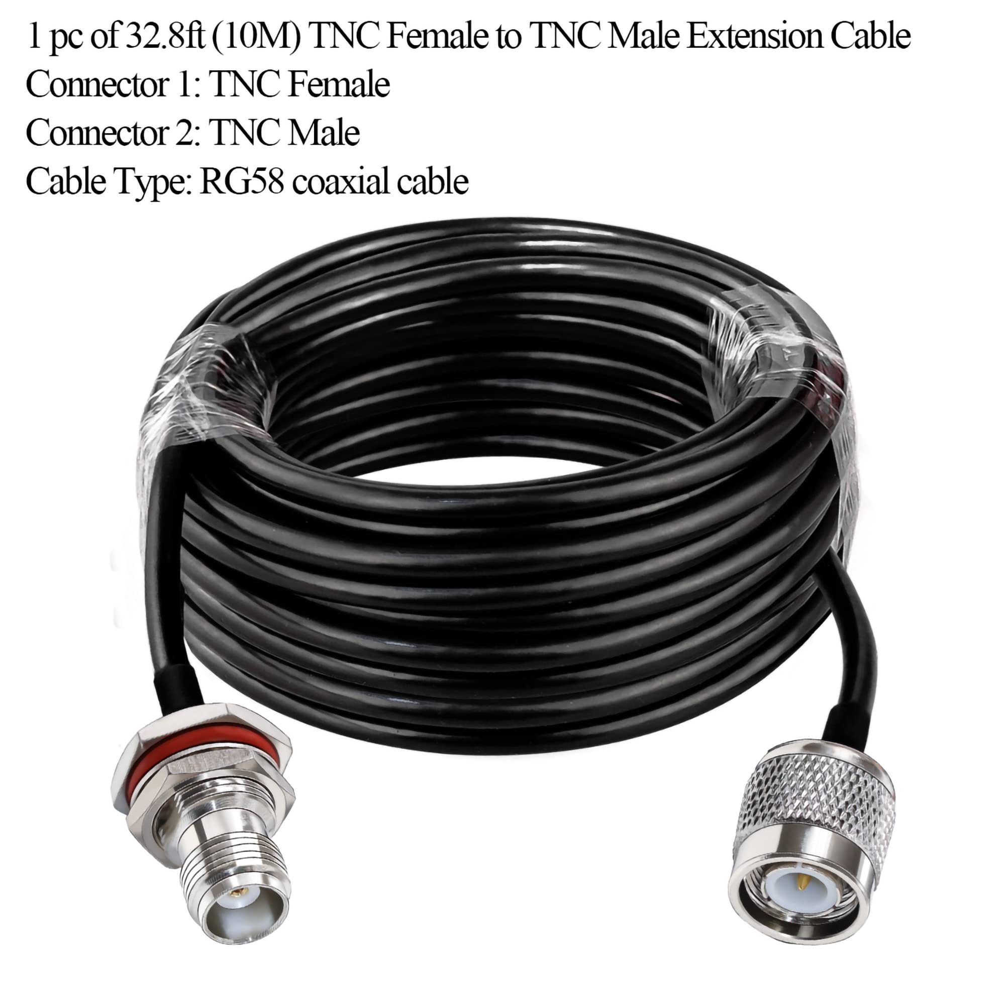 TUOLNK Câble de raccordement TNC RG58 Prise mâle TNC vers cloison femelle TNC Câble d'extension d'antenne Wifi Câble coaxial à faible perte de 32,8 pieds (10 M) pour antenne sans fil Radio jambon