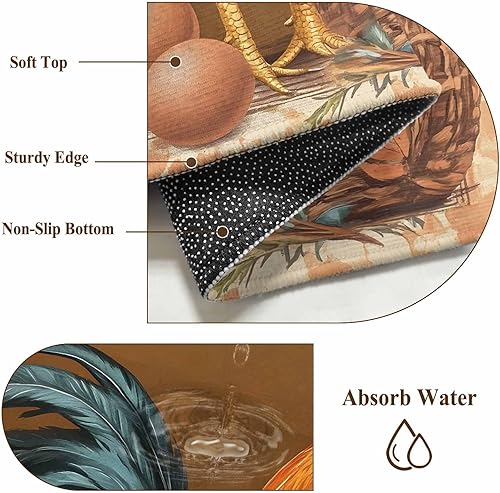 Miniatura 7 de 7ft Round Rug, Retro Rooster Non-Skid Rubber Backing Large Area Rugs - Living Room Bedroom Home Office, Pastoral Animals Watercolor Botanical Indoor