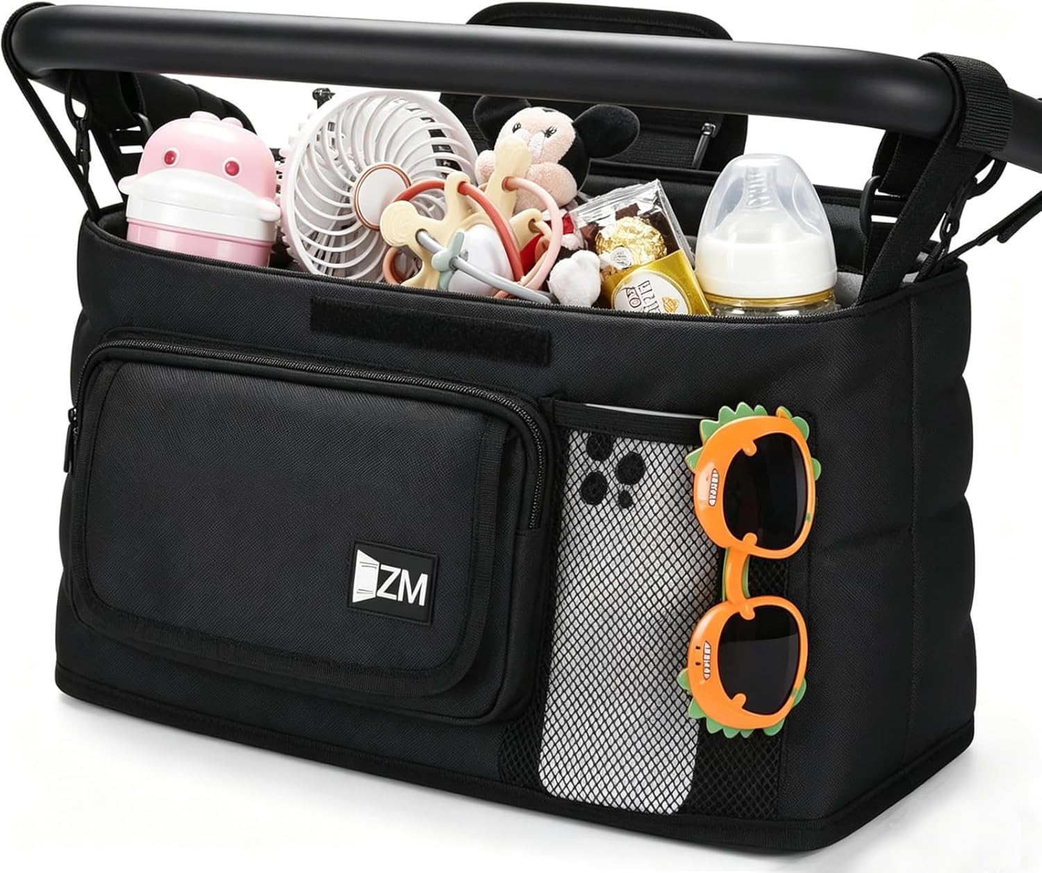 ZZM Parent Console Stroller Wagon Organizer Compatible with WONDERFOLD W2&W4&X, Jeep Deluxe Wrangler, EVER ADVANCED Wagon, Wagon Stroller Accessories with 2 Large Insulated Cup Holder(Empty Bag) : Baby