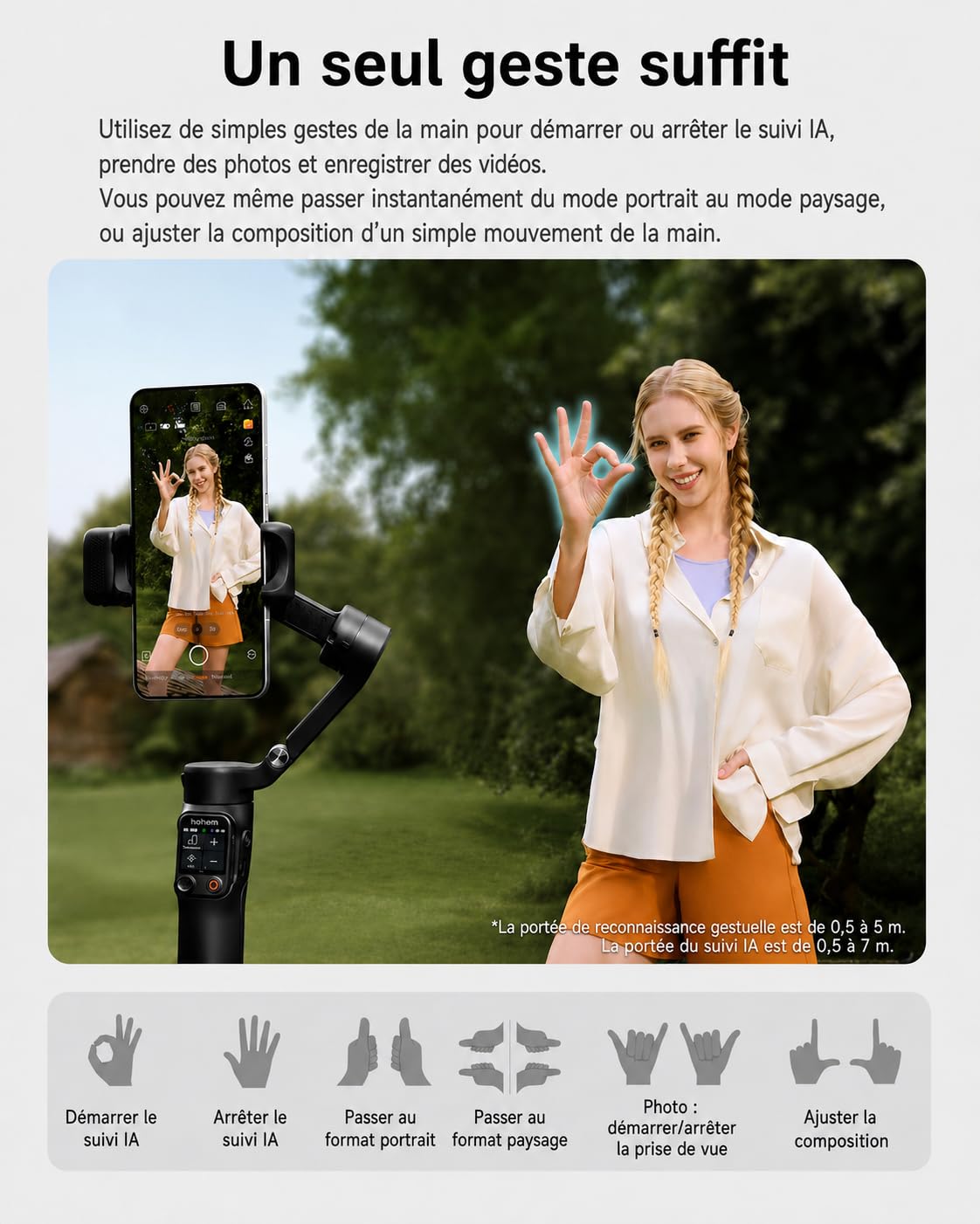 Hohem iSteady V3 Ultra Stabilisateur Smartphone Gimbal, Contrôle par Gestes