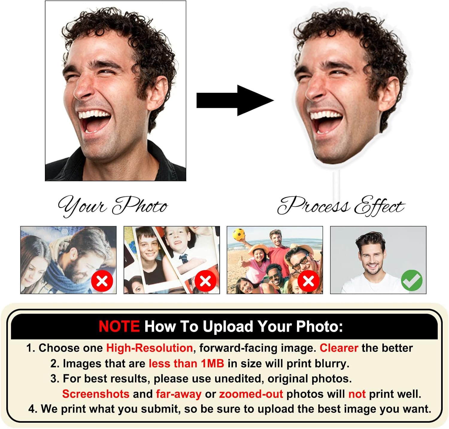 Head Cutouts on a Stick Custom Fan Faces Personalized Big Face Head Cut Out Pictures on a Stick Cardboard Prop Sign for Birthday Graduation Wedding Party-5PCS Differ Photo