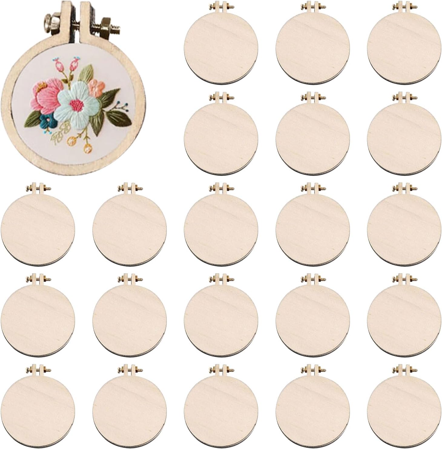 Mini Wood Embroidery Hoop Display Frame - Round Hoop for DIY Embroidery Necklace Pendant and Keychain (25Pcs 40mm)