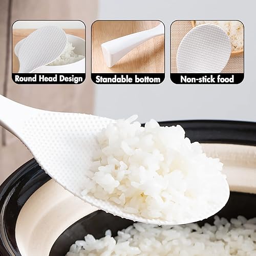 Miniatura 2 de FireKylin 2 piezas de pala de arroz de plástico, espátula de cuchara de arroz antiadherente, cuchara de olla de arroz resistente al calor (blanco)
