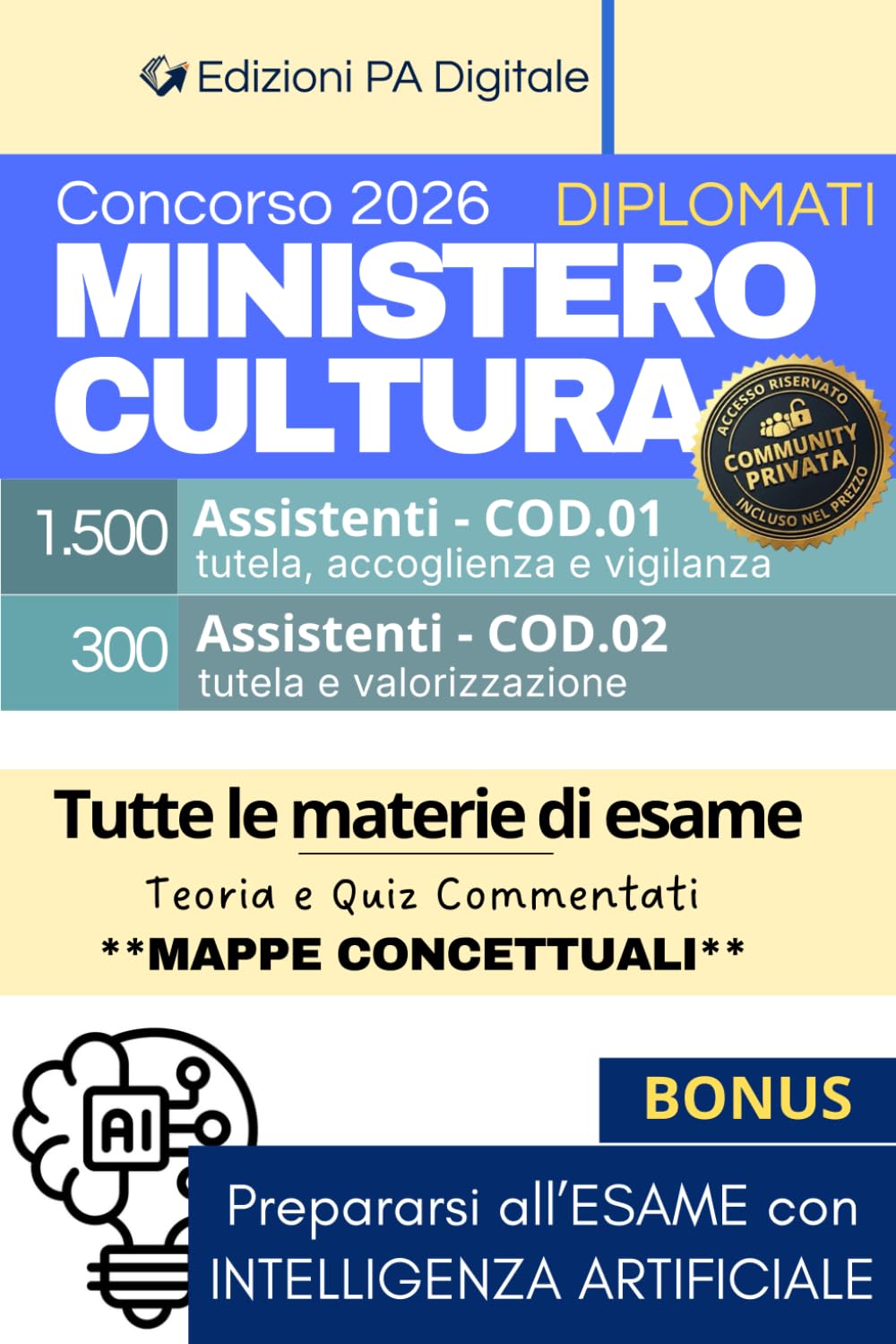 Concorso 2026 Ministero Cultura (MIC) - 1800 Assistenti Diplomati (Cod.01, Cod.02): Manuale di Preparazione Completo per la Prova Scritta + Simulazione Quiz con Intelligenza Artificiale
