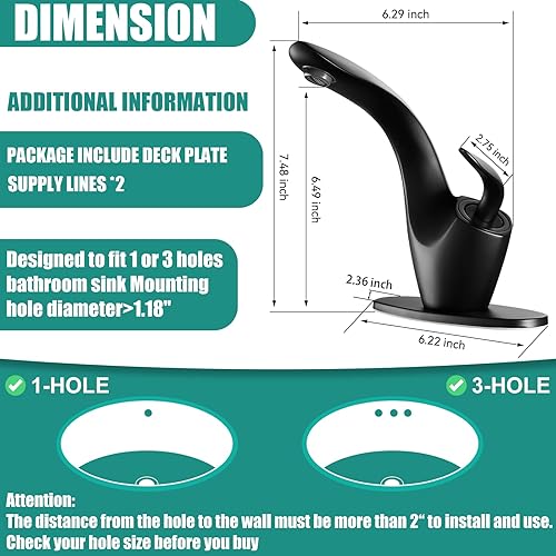 Miniatura 2 de Sense of Line - Grifo de baño negro mate, moderno grifo de fregadero de baño tipo hoja, grifos de baño de una sola manija para fregadero de 1