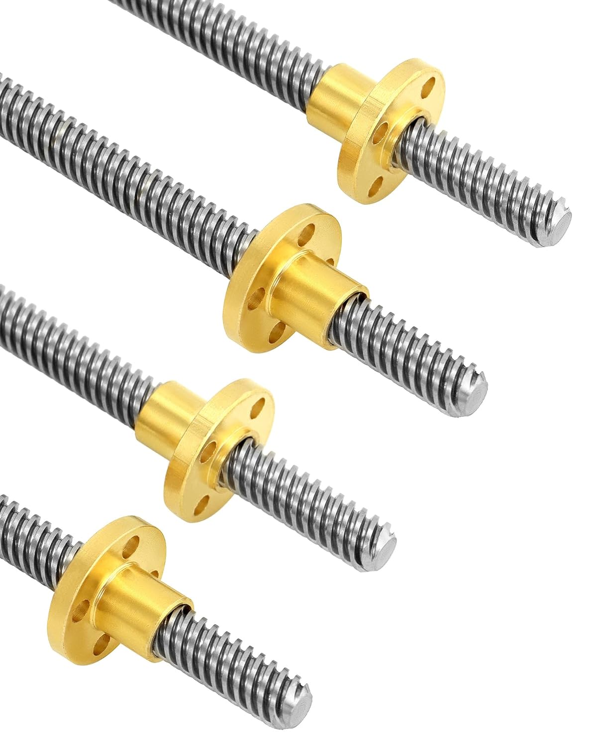 QWORK 4 Pack T8 300mm Lead Screw and Brass Nut (Acme Thread, 4 Starts, 2mm Pitch, 8mm Lead) Used in 3D Printer