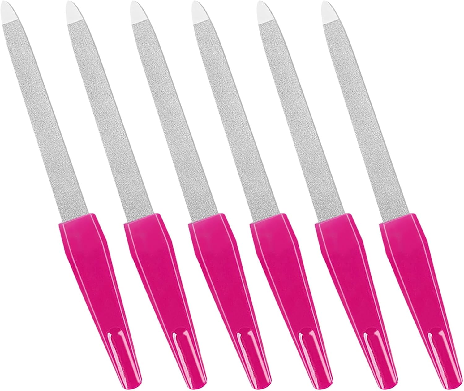 Metal Nail Files with Sharp Pointed Tip Made of Stainless Steel Non Slip Handle, Nail File Double Sided Sapphire Grit for Natural Nails Fingernails limas de uñas metálicas Color Pink (6 Pcs)