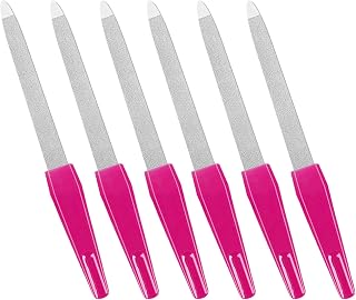 Metal Nail Files with Sharp Pointed Tip Made of Stainless Steel Non Slip Handle, Nail File Double Sided Sapphire Grit for Natural Nails Fingernails limas de uñas metálicas Color Pink (6 Pcs)