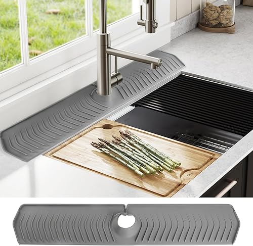 Miniatura 3 de Alfombrilla de silicona mejorada de 30 x 5.7 pulgadas para cocina y baño alfombrilla para grifo de fregadero, almohadilla de drenaje de fregadero y