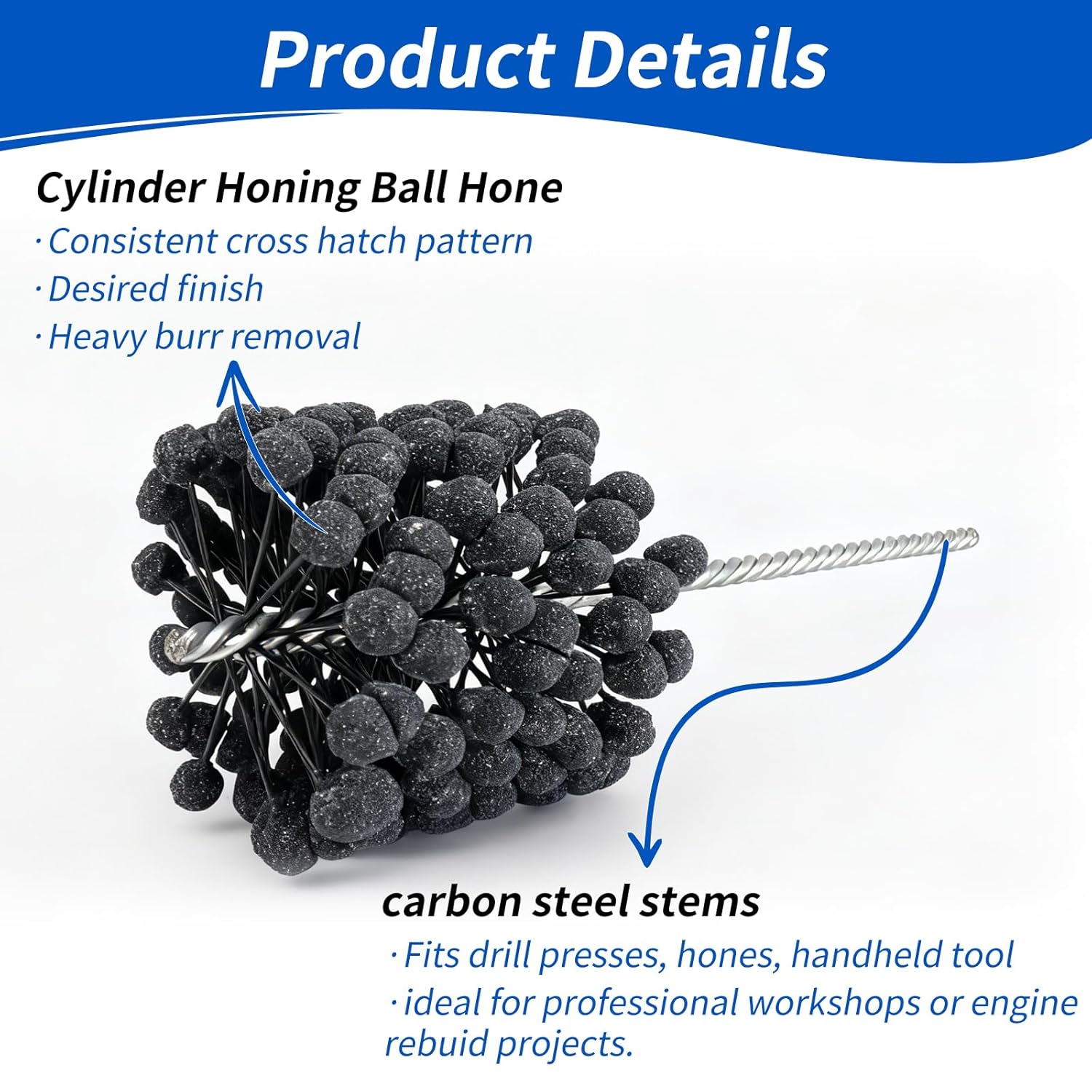 Cylinder Honing Ball Brushes 3.25" (83mm) Diameter 240 Grit Silicon Carbide Compatible with GB41824, Cylinder Honing Deburring Tool for Hydraulic, Pneumatic cylinders, Engine, Brake cylinders