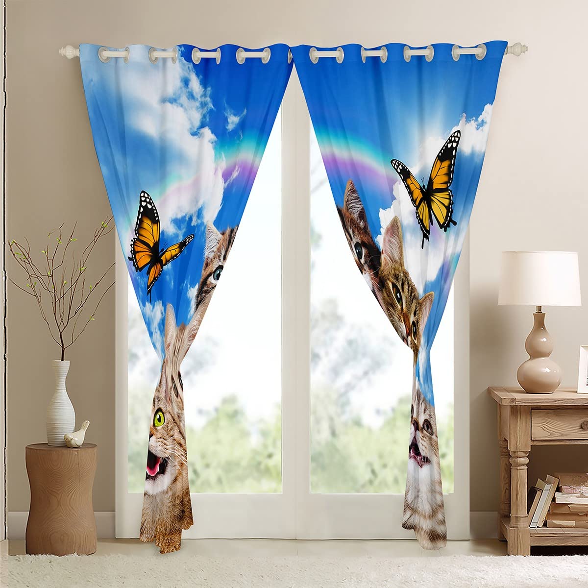 Aazon.co: Cat Blackout Curtains For Girls Boy Hoe Decor, Cute Anial