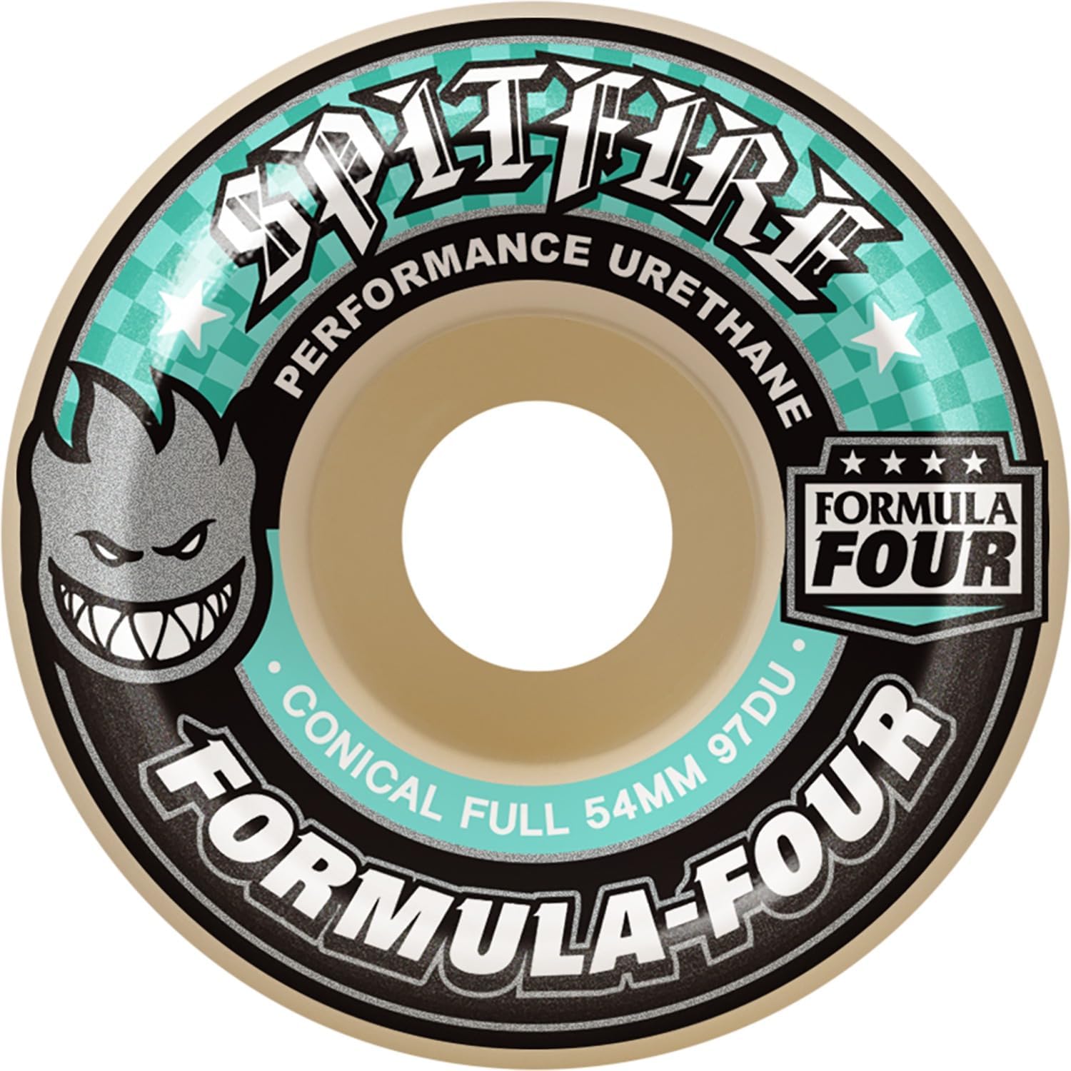 Spitfire Wheels Formula Four Conical Full White/Turquoise Skateboard Wheels - 56mm 97a (Set of 4)
