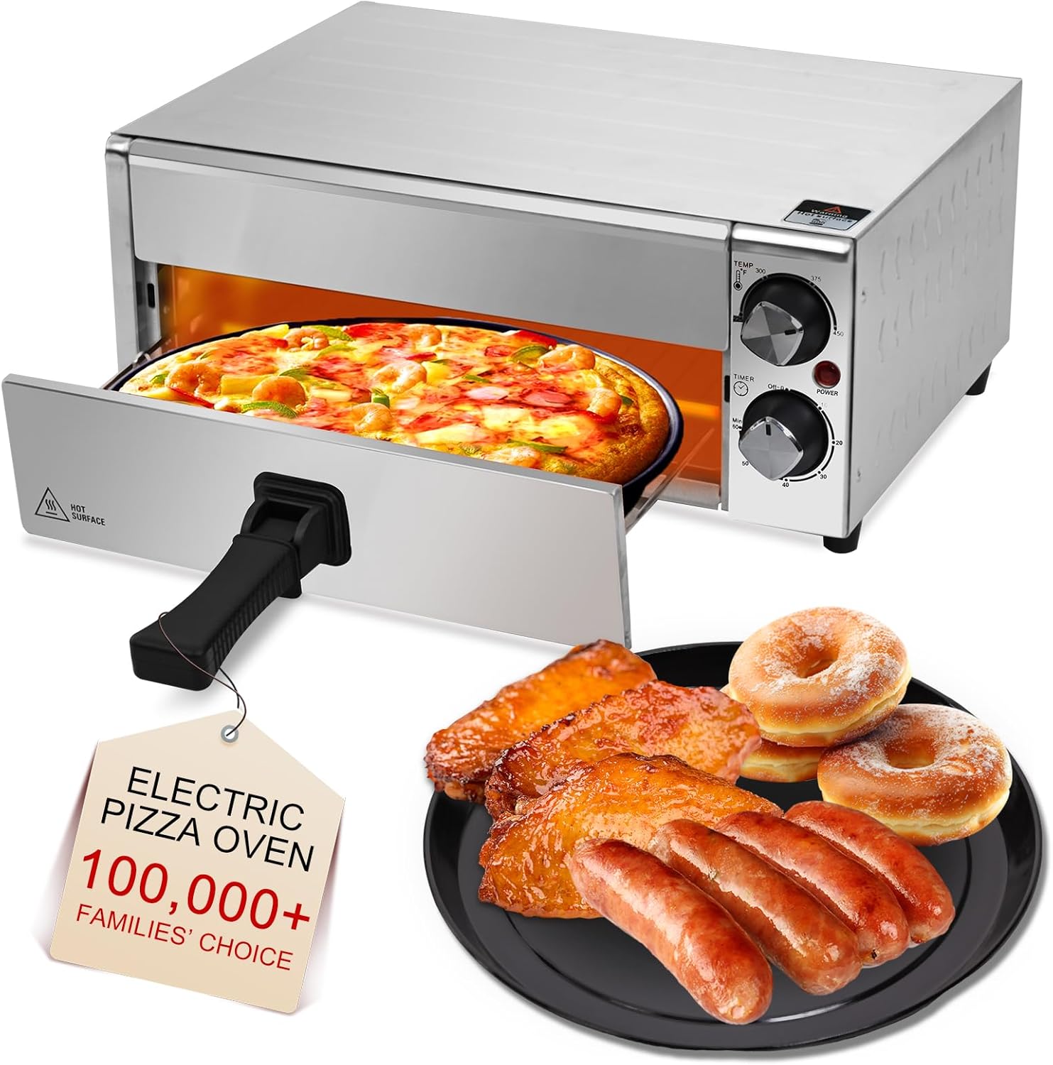 Electric Pizza Oven Commercial Pizza Maker Countertop Pizza Machine 1200w With Timer, Stainless Steel Pizza Cooker,Indoor Countertop Pizza Oven For Home、Restaurant & Commercial Use
