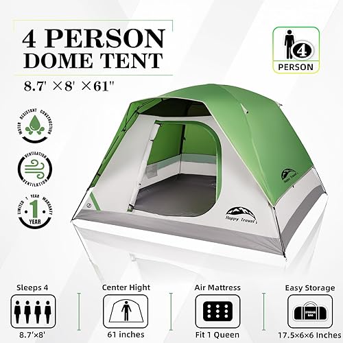 Miniatura 2 de Happy Travel Camping Tent, 46 Person Dome Tents for Camping with Rainfly, Waterproof Clip Easy Setup Portable Family Tent with Mesh Windows, 20%
