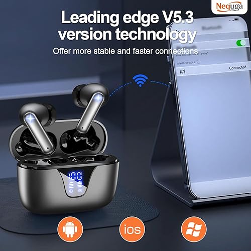 Miniatura 6 de Auriculares inalámbricos Bluetooth, auriculares de reproducción de 50 horas con micrófono, funda de carga con pantalla digital LED, IPX7