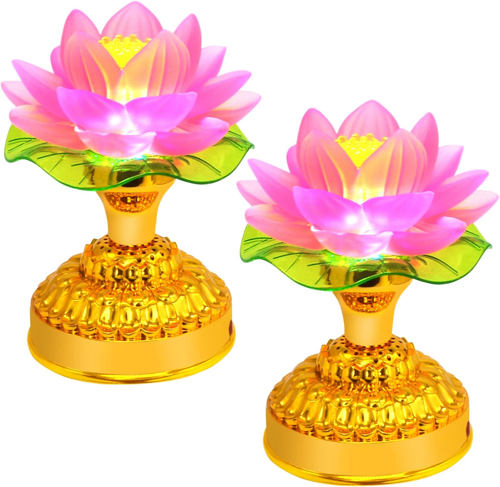 Fengshuibringluck Feng Shui 2PCS LED Lotus Buddhist Lamp Color Light Buddha Song Player Lotus Crystal Colorful Lamp Decoration (Pink Lotus)