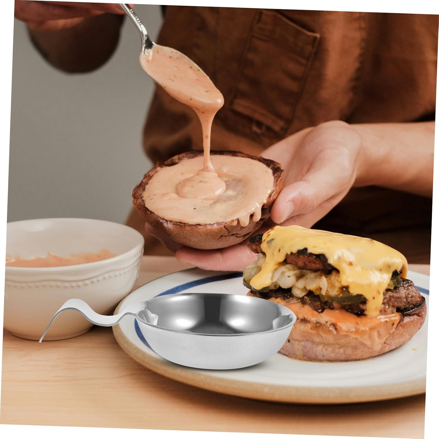 304 Stainless Steel Sauce Dish with Chopstick Rest Small Condiment Tray for Kitchen Dining Silver Single Piece for Soy Sauce