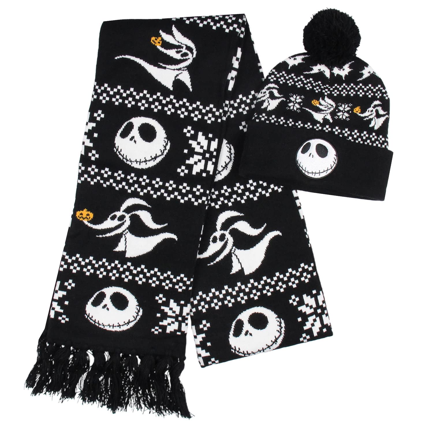 Disney The Nightmare Before Christmas Jack Skellington and Zero Beanie Scarf Set Black