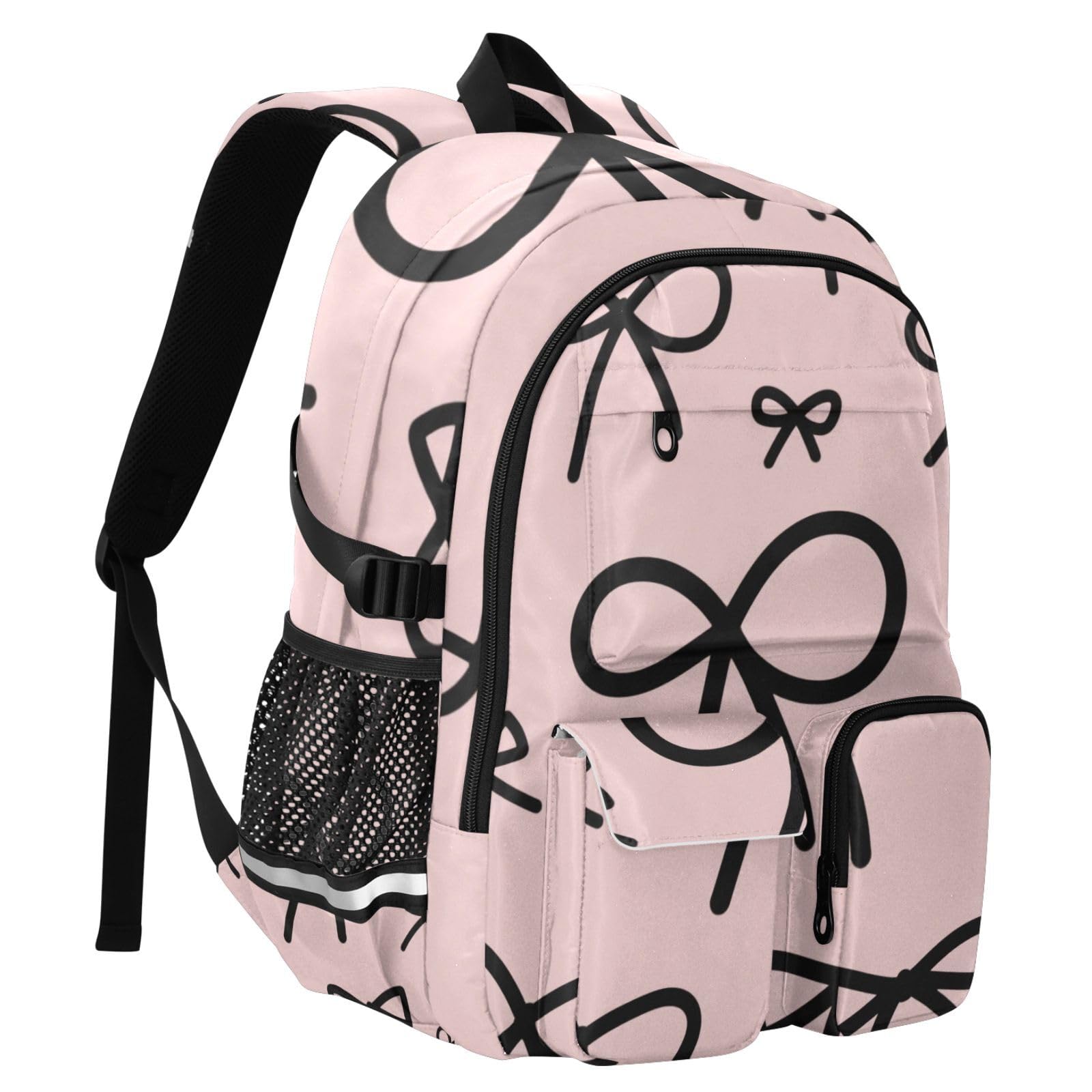 Mochila de viaje grande con lazo rosa para libros escolares