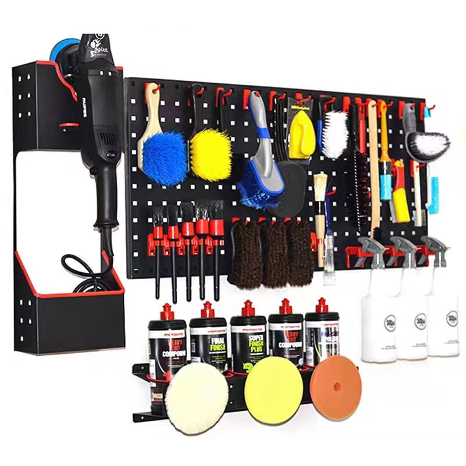 Support mural pour bouteilles pulvérisateurs - Organiseur de garage - Barre de suspension - Accessoires de salon de beauté de voiture - Porte-outils de nettoyage et de détail avec 5 crochets