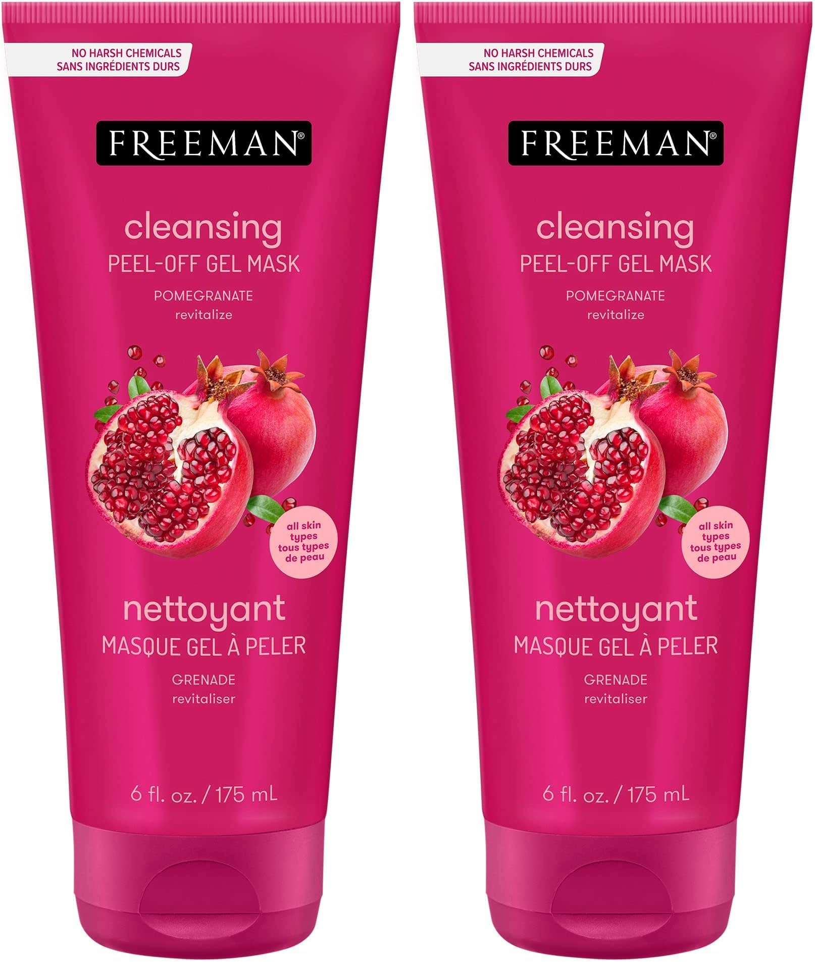 FREEMAN Revitalizing Peel Off Gel Facial Mask with Pomegranate and Antioxidants, Beauty Face Mask, 6 oz (Pack of 2)