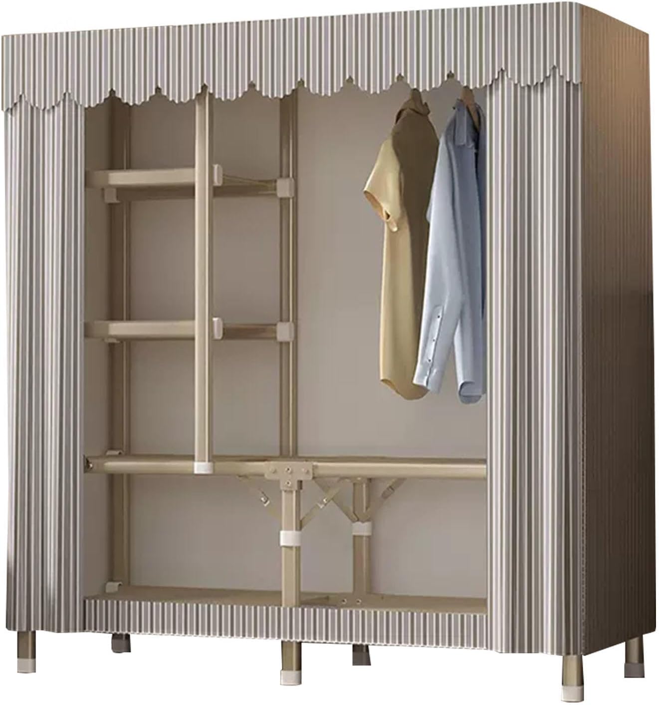 Wardrobe Canvas Wardrobe for Bedroom, Clothes Closet Storage Organizer with Hanging Rail, Foldable Closet Easy to Assemble,F-128x45x170cm