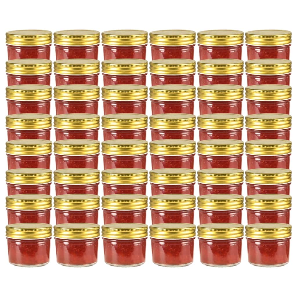 48 Stk. Einmachgläser 110 ml mit goldenem Schraubdeckel, kleine Gläser zum Einkochen, Marmeladengläser Set für Konfitüre, Chutney, Gewürze und Desserts