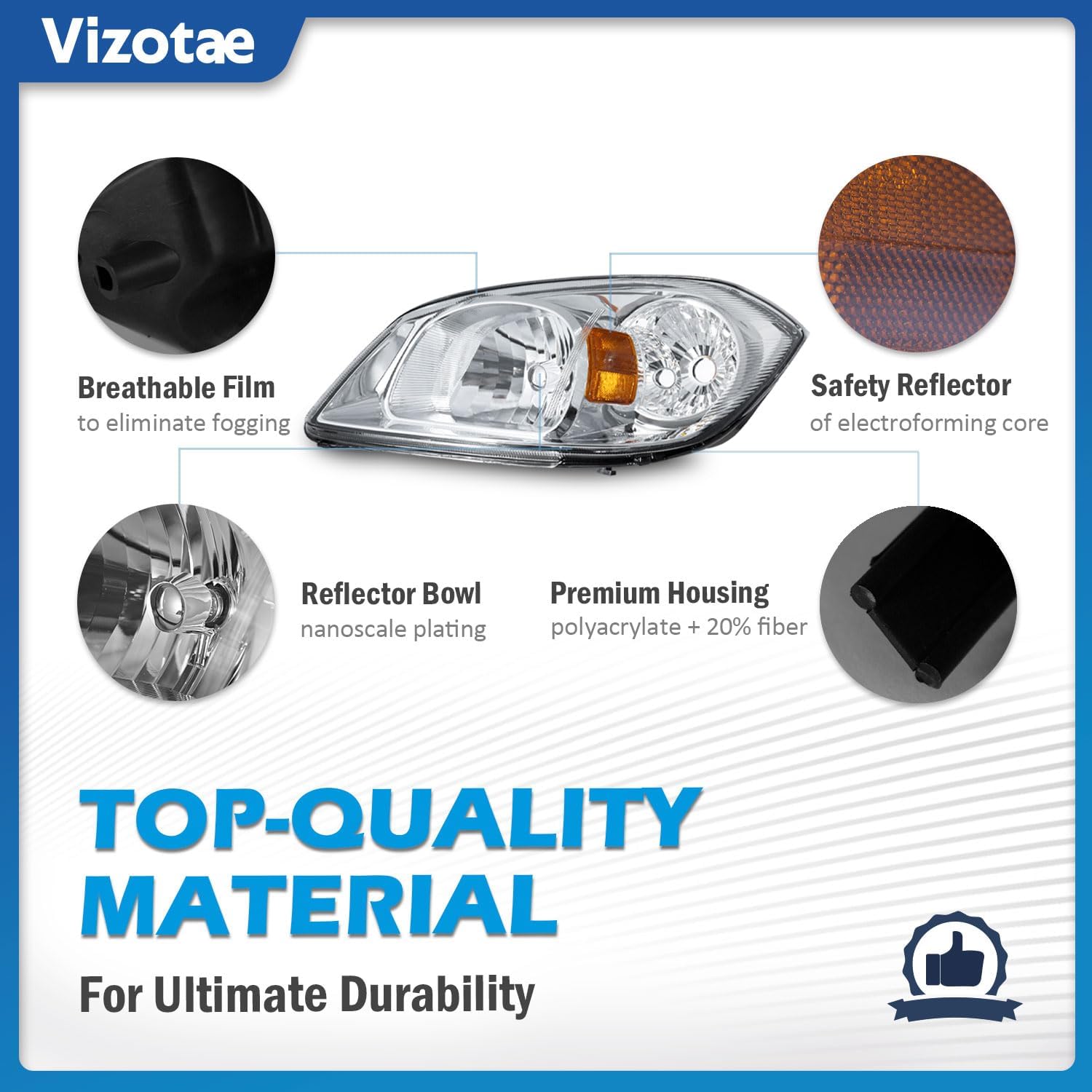 Headlights Assembly for 2005-2010 Chevy Cobalt Halogen Headlamp Replacement, High/Low Beam with Bulbs, Driver & Passenger Side