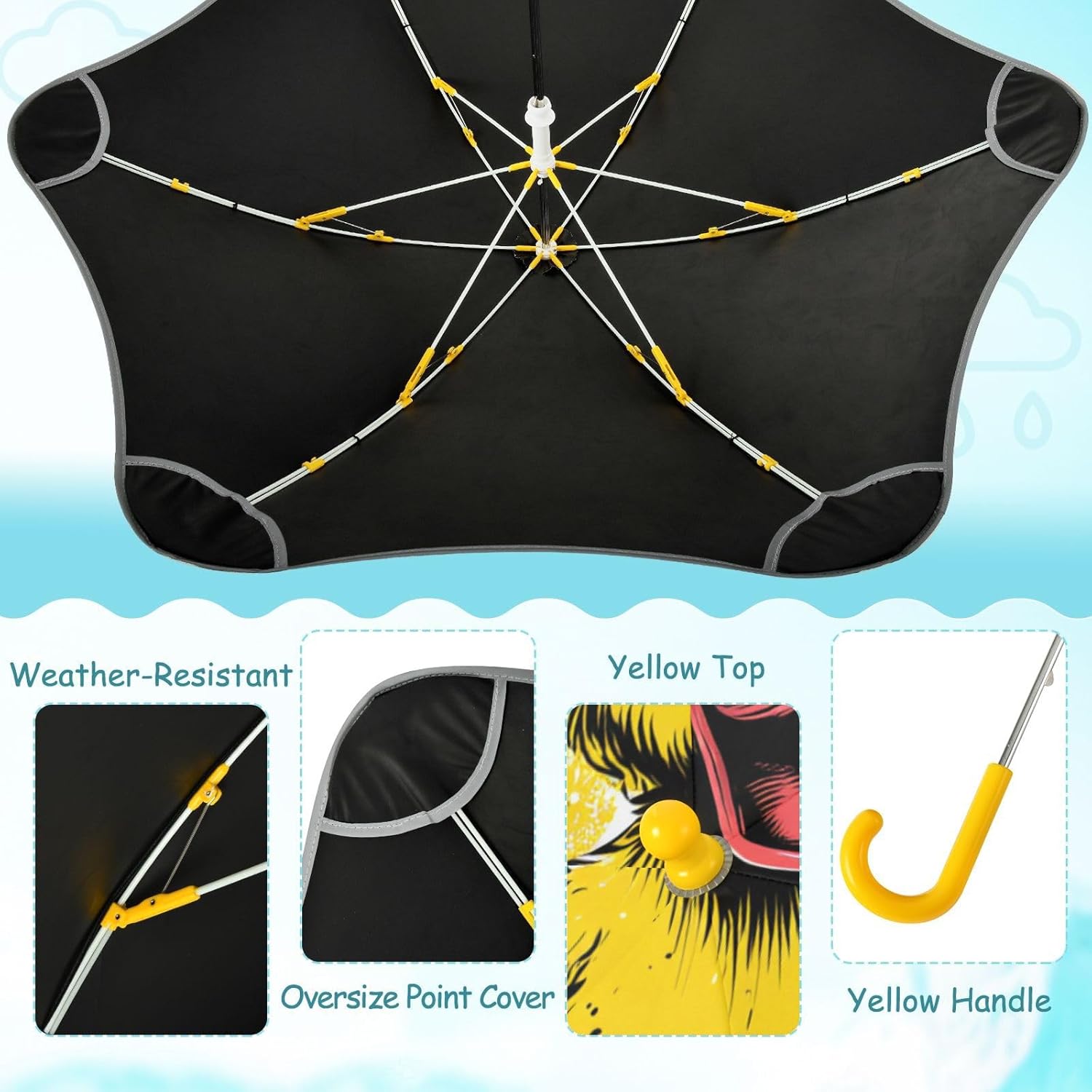 Funny Animal Duckling Lightening Toddler boys and girls umbrellas age 3-8 Rain & Windproof Umbrella with Reflective Strip with Easy-Grip Hook Handle for outdoor