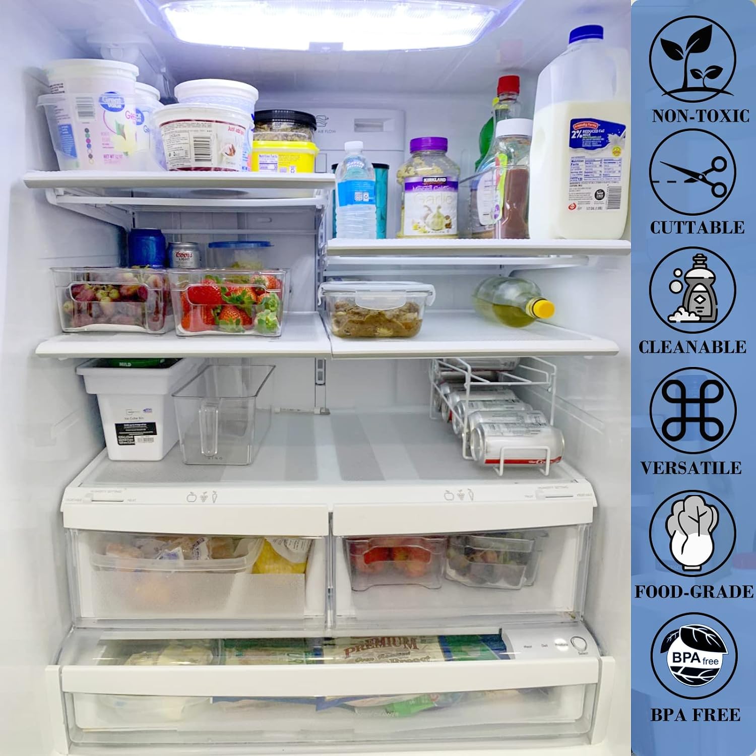 10 Pcs Refrigerator Liners, Bloss Washable Fridge Shelf Liners Waterproof & Oil-Proof Refrigerator Pads Mats for Glass Shelves Drawer Cabinet Table Kitchen Accessories Gadget, Grey