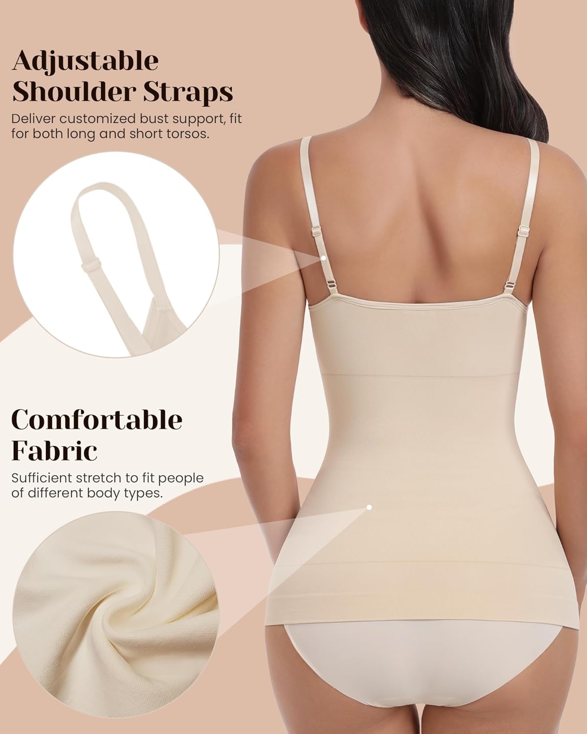 EUYZOU Womens Tummy Control Shapewear Tank Tops Seamless V-Neck Compression Tank Tops Body Shaper Camisole - Image 3